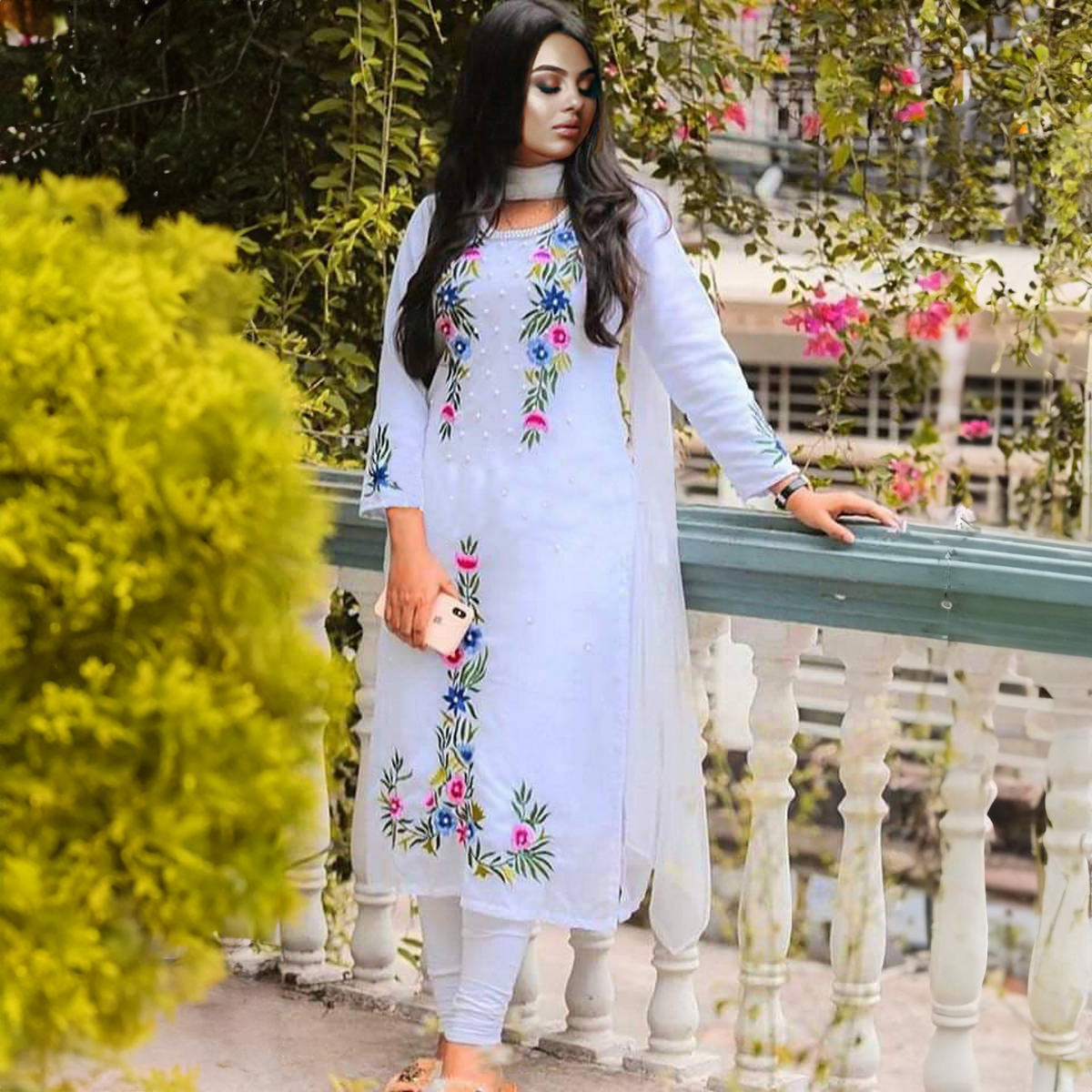 white dress design in bangladesh Readymade Anarkali Gown With Dupatta V2