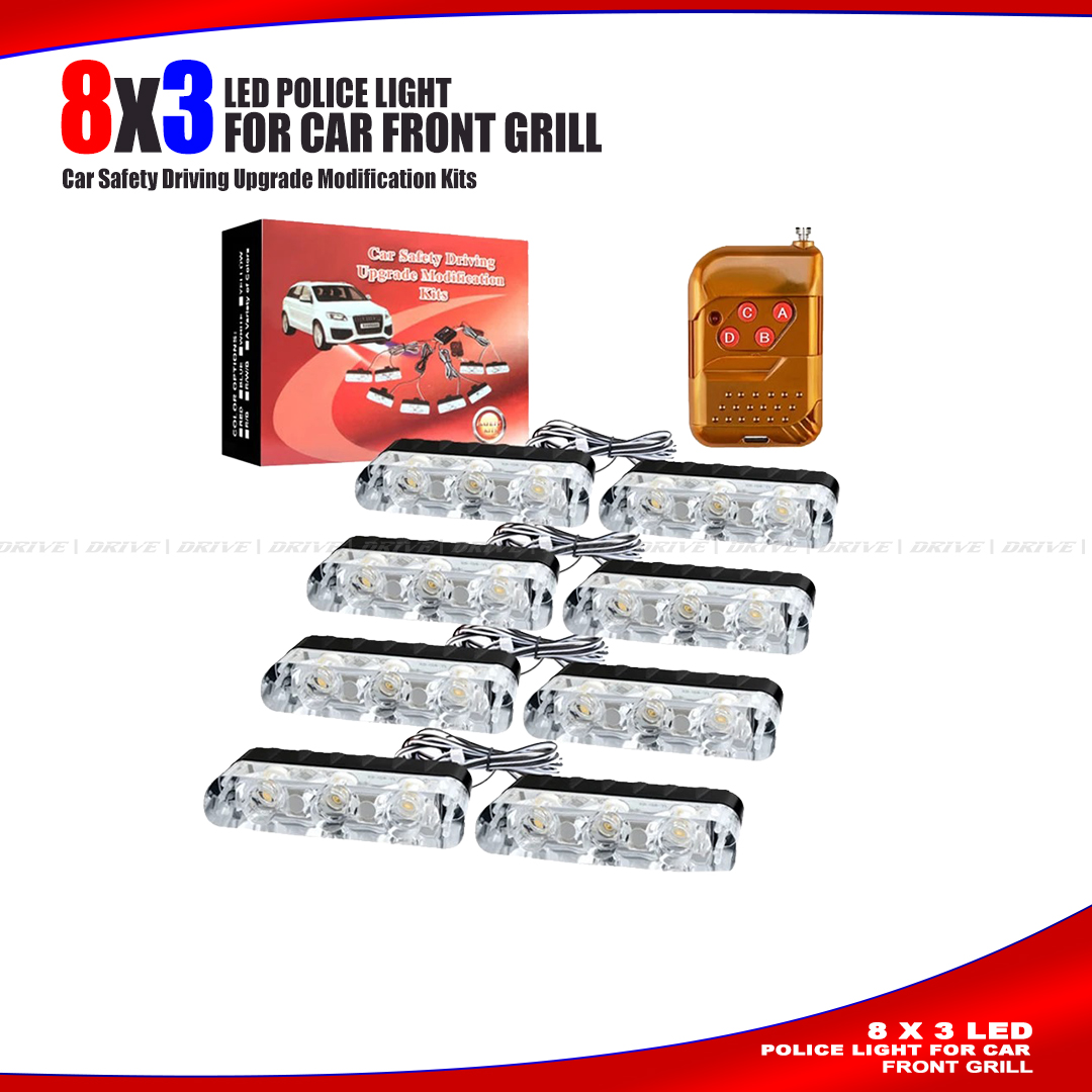 Remote Control LED Strobe Light 8 x 3 LED | Grill Car LED Light Strobe Red Blue  Remote Wireless Control Flash Signal