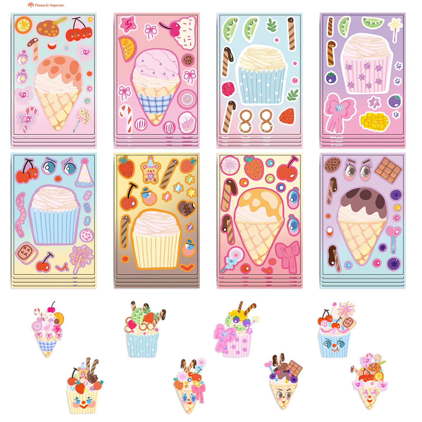 Ice cream stickers are simple and safe: printed in color, surface covered with film, very thick, good gloss, very waterproof, non-fading, safe, no odor, no tearing. All items are child-safe.. 