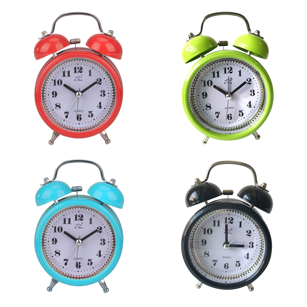 Classic Double Metal Bell Desk Table Loud Alarm Clock with Night Light Function. 