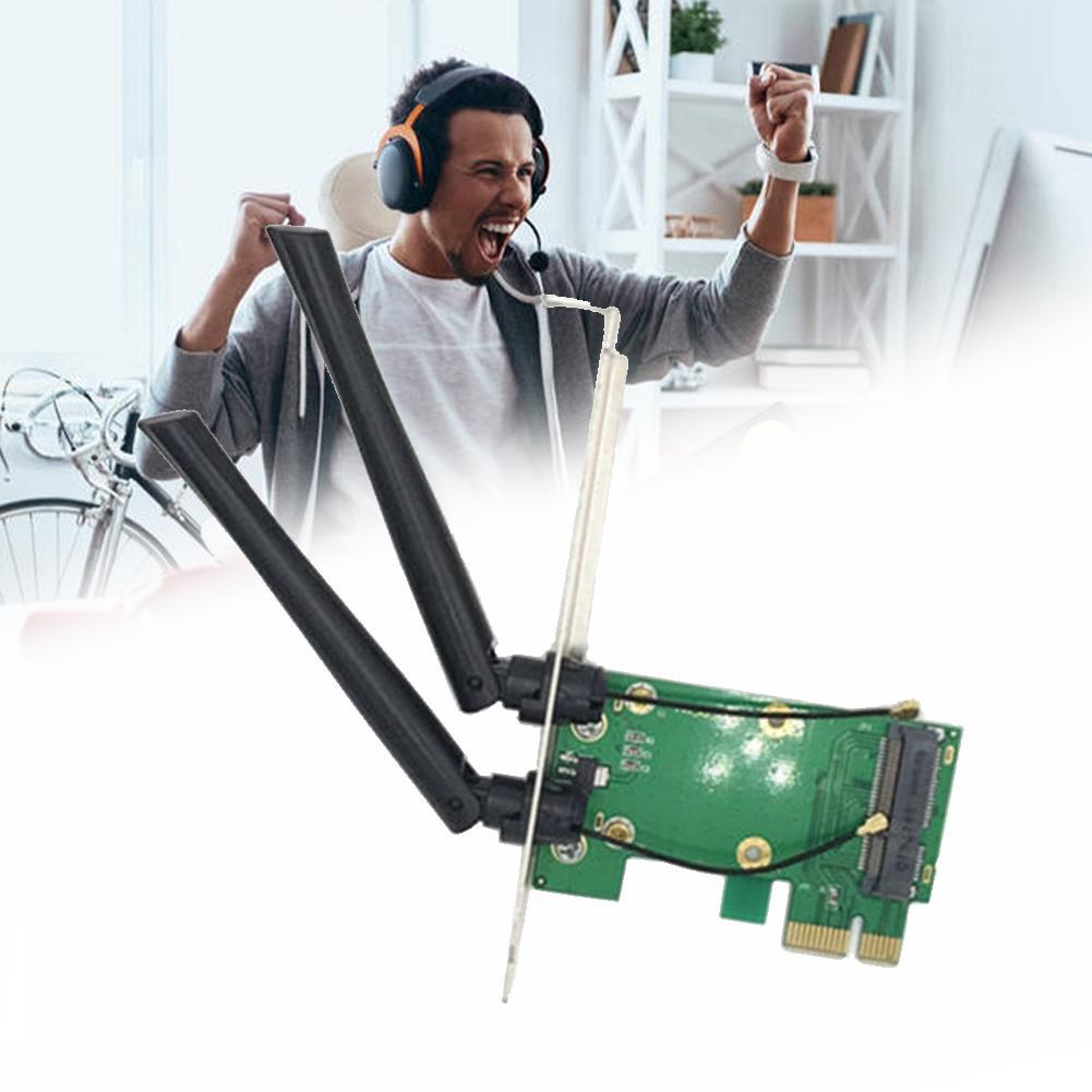Wireless Wifi Network Card Mini PCIE To PCI-E 1X Desktop Adapter Accessories Antennas Computer Parts 2 Antennas Adapter. 