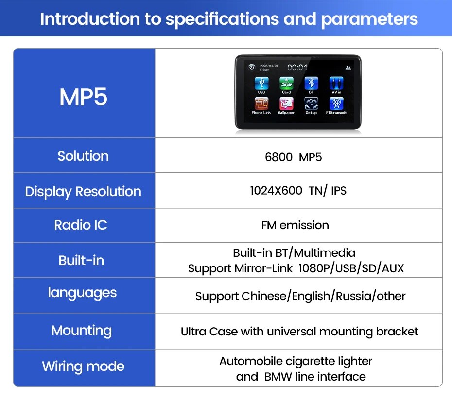 10.1 Inch Car Monitor Headrest Entertainment Auto Touch Screen Tablet Support Bluetooth USB TF Slot MP5 Player Mirror Link. 