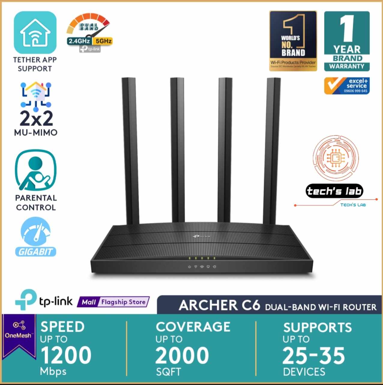 TP-Link Archer C6 V4 - Supports 802.11 AC Standard - Simultaneous 1.4GHz 400 Mbps - MU-MIMO Dual WiFi Router - AC1200 Wireless MU-MIMO Gigabit Router. 