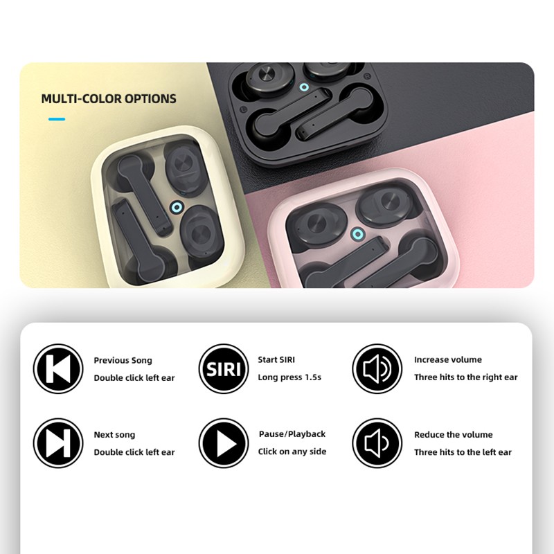 Tinzzi TWS Wilreless Bluetooth5.3 Earbuds Waterproof Sport Gaming Noise Cancelling Headphones Touch Control Handfree Call Earphones Type-C Interface with Charging Case. 