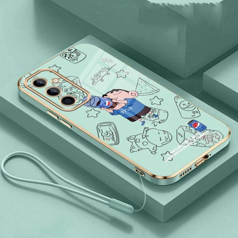 Samsung Galaxy A55 A35 A15 A25 5G A05s A05 Crayon Shin-chan Soft Phone Case Cartoon Lovely Square Edges Plating Cover. 