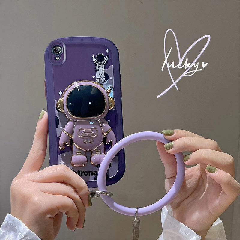 AnDyN Phone Case For Vivo Y91C Y1S 1820 Astronaut luxury Texture Silicone Soft Shell Case with bracket and wrist strap bracelet. 