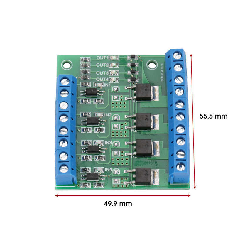 PWM MOS FET Module 4-Channel PLC Amplifier Circuit Board Driver 3-20V to 3.7-27VDC 10A. 