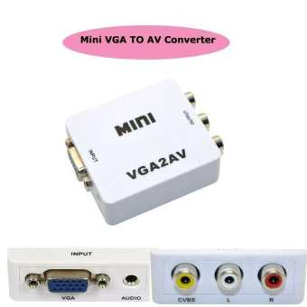 1080P Mini Digital VGA to RCA AV TV CVBS Converter with audio for PC laptop White