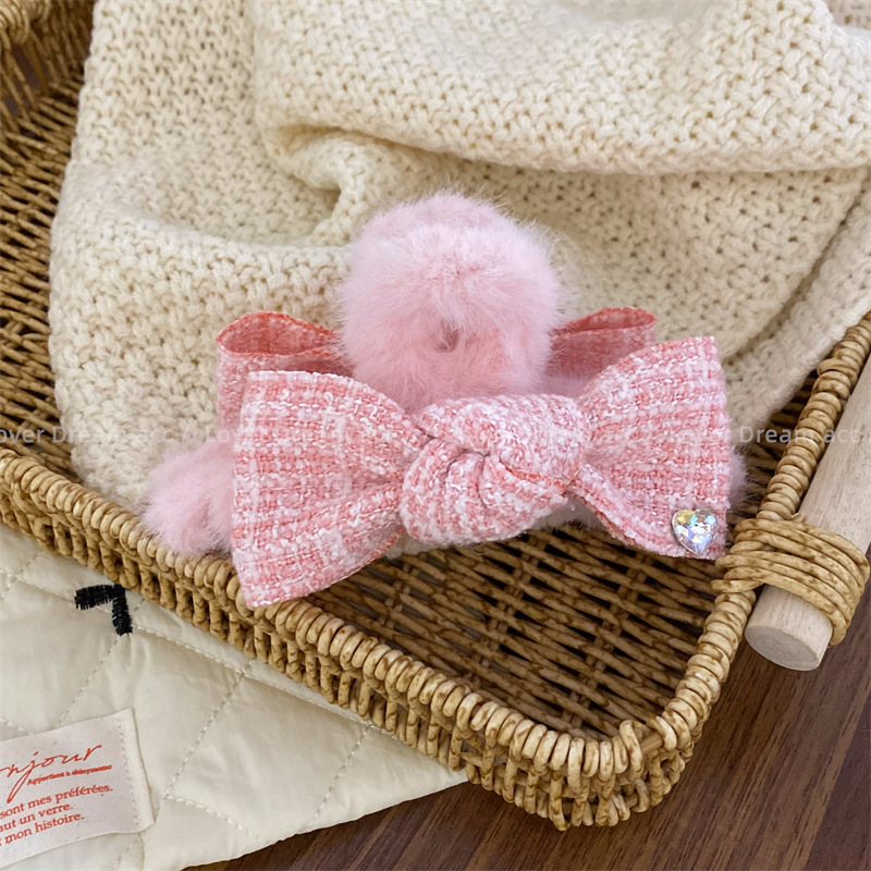New Little Fragrance Knitted Fabric Bow Plush Hair Clip Korean Sweet Grab Clip Hair Clip Premium Hair Accessories