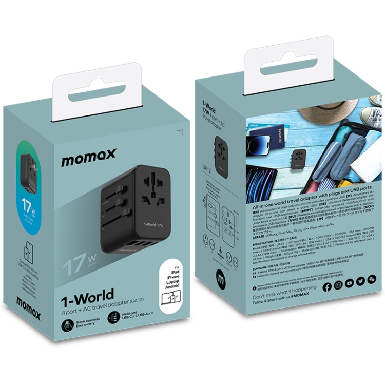 MOMAX UA12 1-World 17W Global Travel Fast Charger Power Adapter - 3