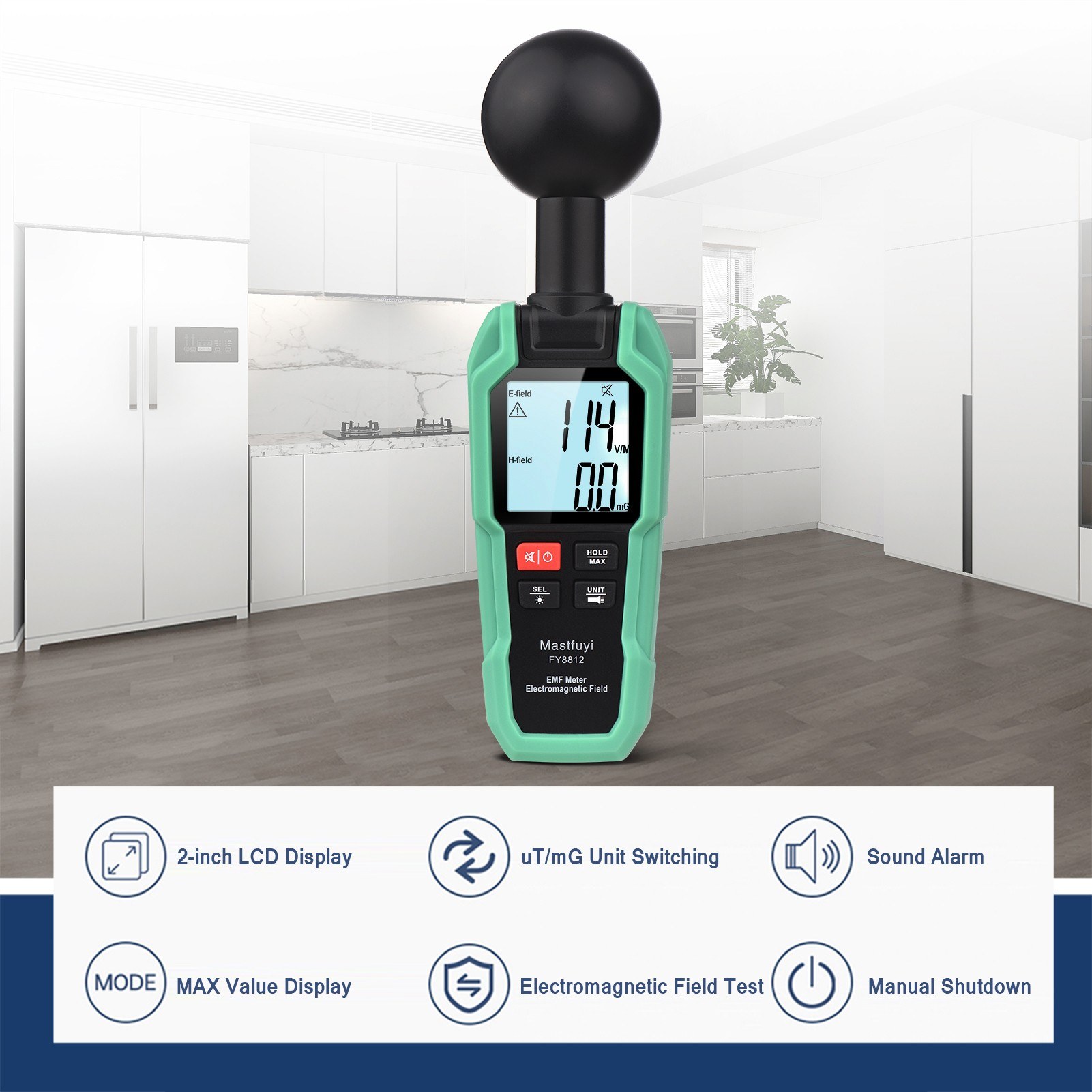 Mastfuyi EMF Meter Electromagnetic Field Tester High Precision Electromagnetic Radiation Testing Gauge Electromagnetic Wave Radiation Detector 2-inch LCD Digital Display with Backlight Flashlight. 