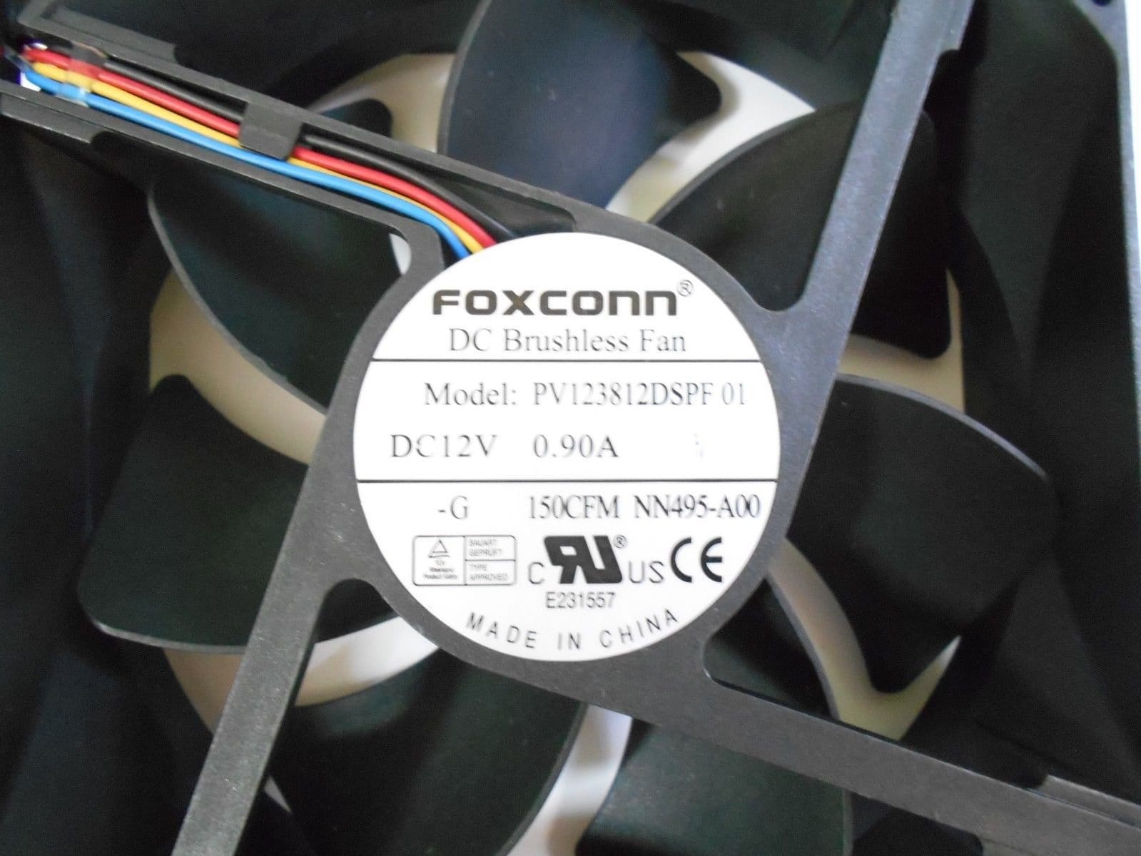 FOXCONN DC Brushless Fan PV123812DSPF 01 P/N NN495 120mm x 38mm, 0.90 A, 12 V, 150 CFM, 4 wire, 5-pin connector. 