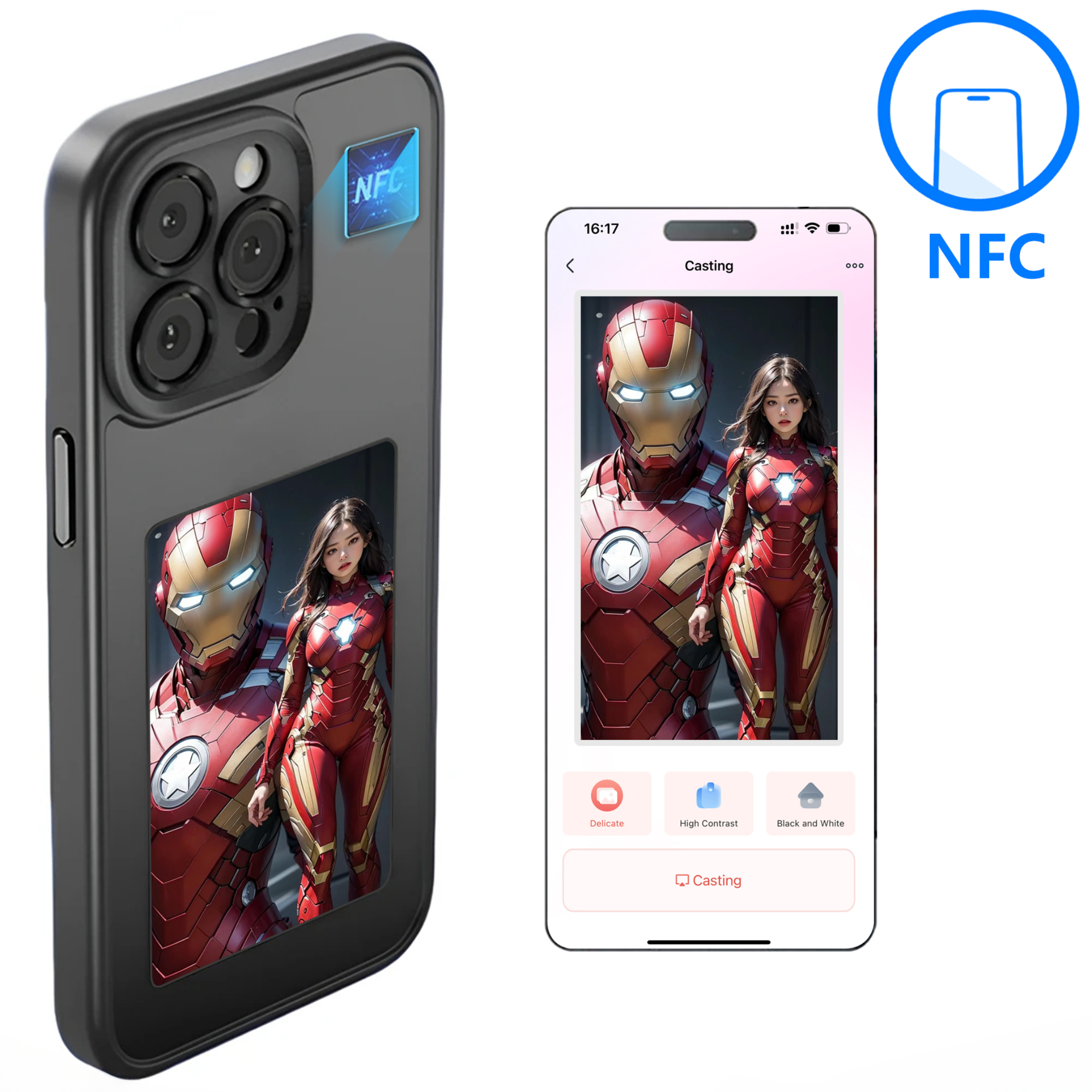 E-ink Screen Phone Case For iphone 13 14 15 Pro Max Smart DIY Can Change Picture NFC Refesh Phone Protective Cover Battery Free