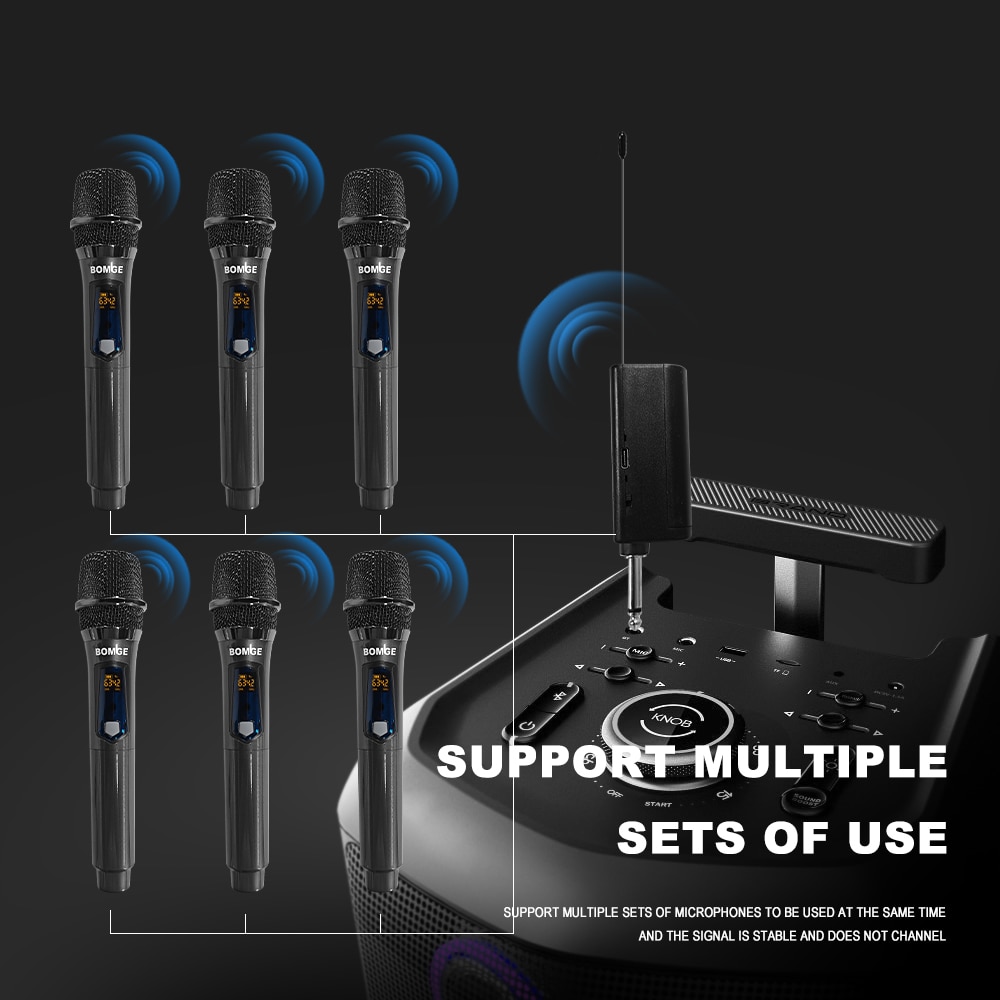 Wireless Handheld Microphone Metal Dual UHF Cordless Dynamic Mic System With 1800MAh Rechargeable Receiver For Karaoke Party. 