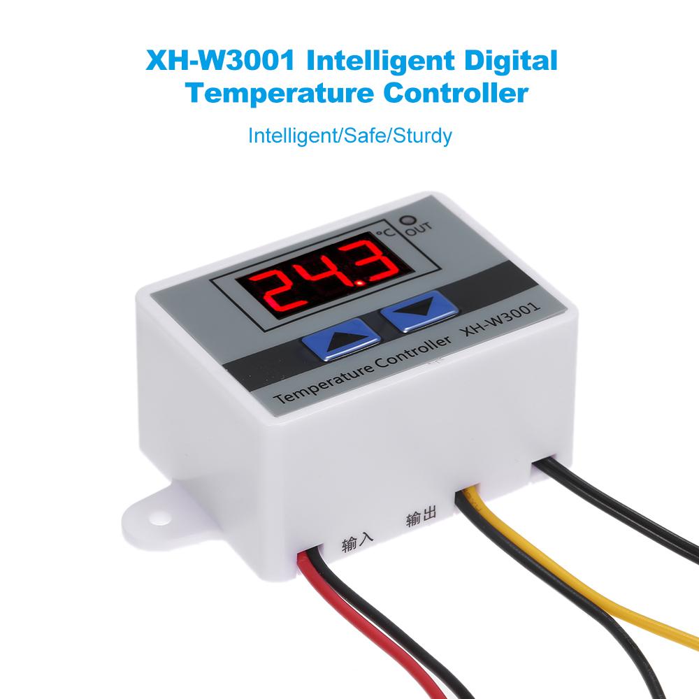 XH-W3001 Intelligent Digital Microcomputer Temperature Controller LEDs-Display Mini Thermostat Switch Heating/Cooling Temperature Control Switch with Water-resistant Sensor Probe 24V. 