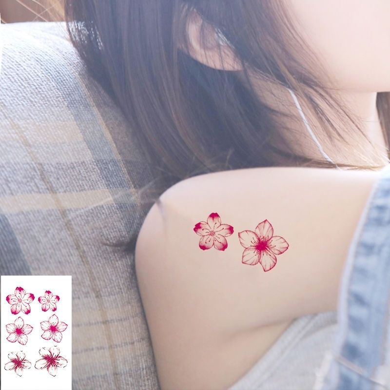Sakura tattoo sticker waterproof long-lasting flower hand plain flower net red ins wind small fresh small pattern clavicle sticker. 