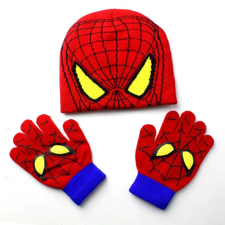 Fashion Autumn Winter Girls Boys Hats Set Cartoon Man Warm knitted Hat Gloves Sets Children Caps