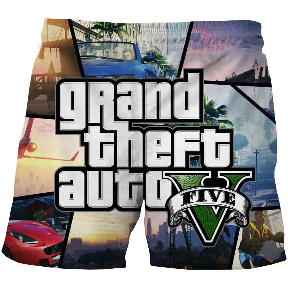 2022 Summer New Men Shorts GTA 5 Grand Theft Auto Game 3D Print Drawstring Pockets Short Pants High Quality Short Homme. 
