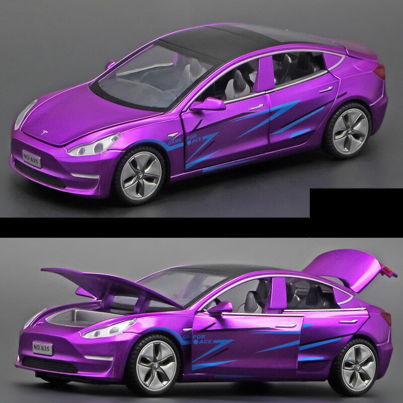 【3C VictoryEagle】NYT 1/32 Tesla Model Alloy Car Light Sound Effect Pull Back Car. 