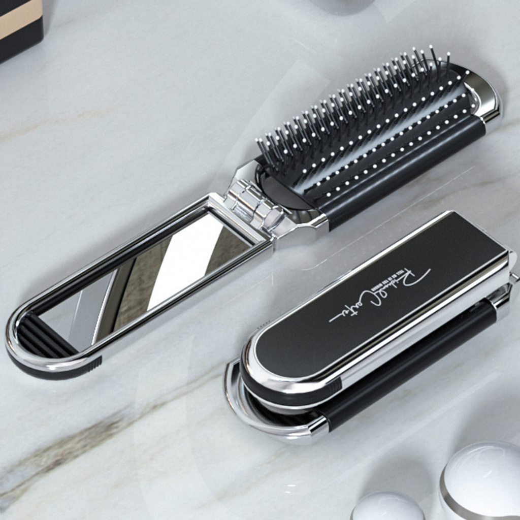 2 In 1 Foldable Hair Brush & Mirror, Hair Brush/Hair Comb For All Hair Types. 