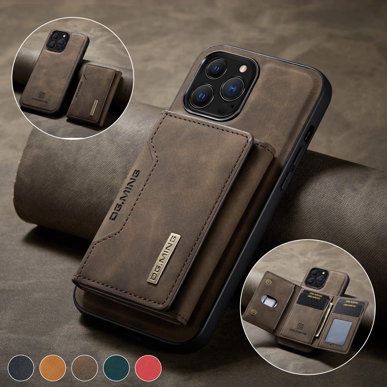 2 in 1 Detachable Back Cover For iPhone 15 14 13 12 11 Pro Max Mini X XS 7 8 Plus Wallet Case with Card Holder Leather Pocket PCardiaCP