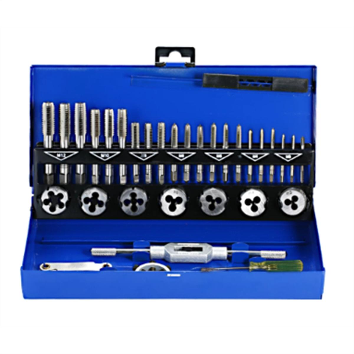 32PCS HSS Tap and Die Set Metric Wrench Cut M3-M12 Hand Threading Tool Tungsten Carbide Tap Die Screw Thread Making Tool