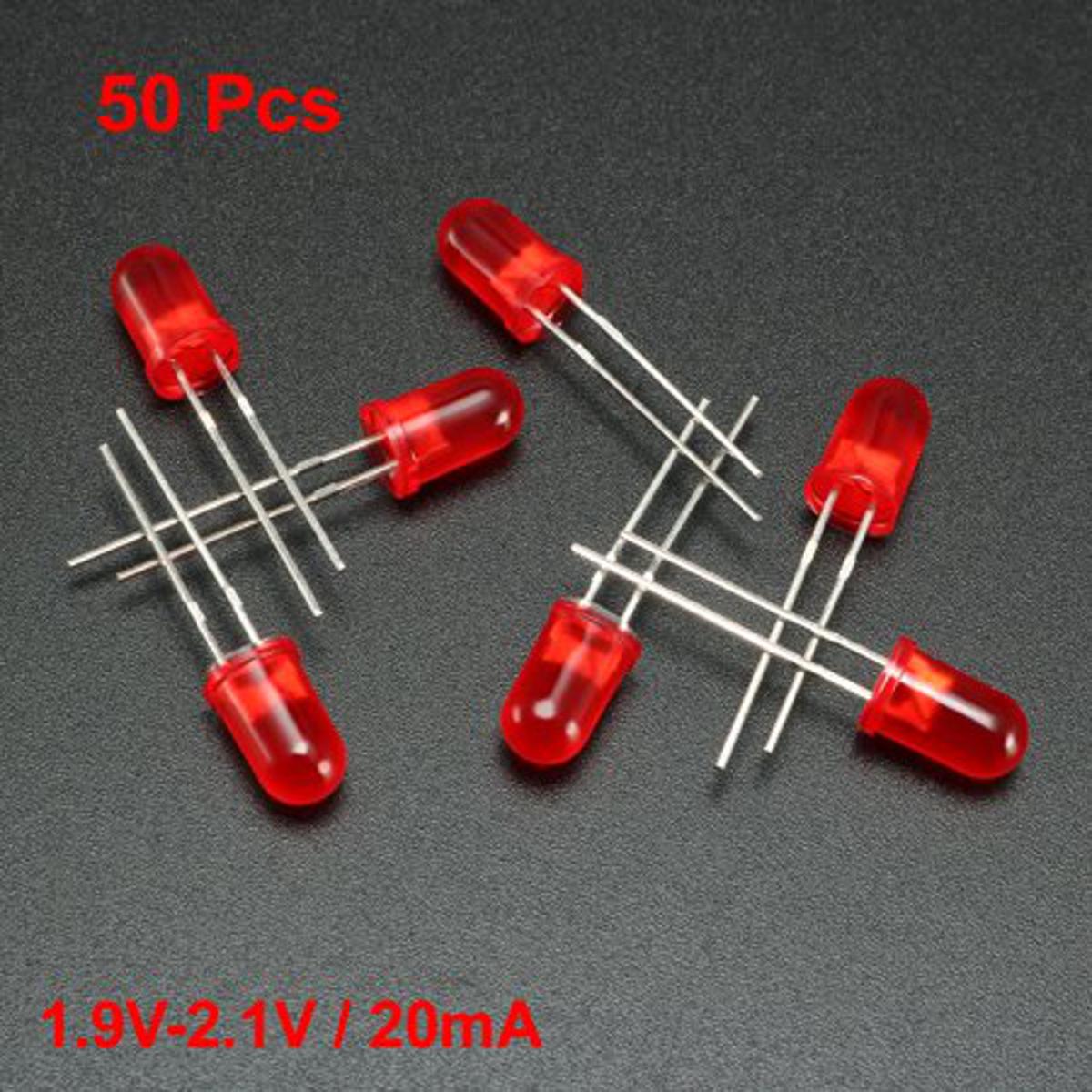 50Pcs- 5mm COLORFUL RED LED 5mm Round LED Light Emitting Diode Basic Red Light Bulbs For Electronics Project Indicator Front Panels LED Light DIY