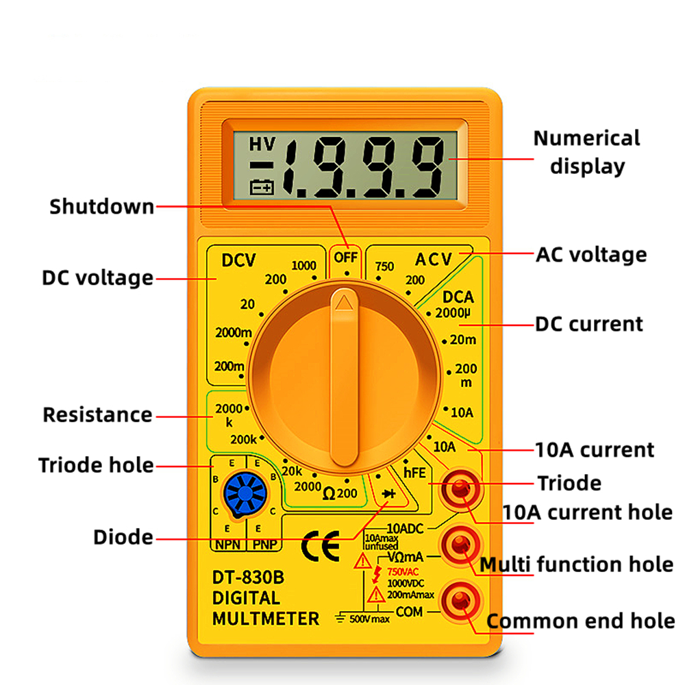 DT830B Digital Multimeter, Handheld Digital Multimeter LCD Backlight ...