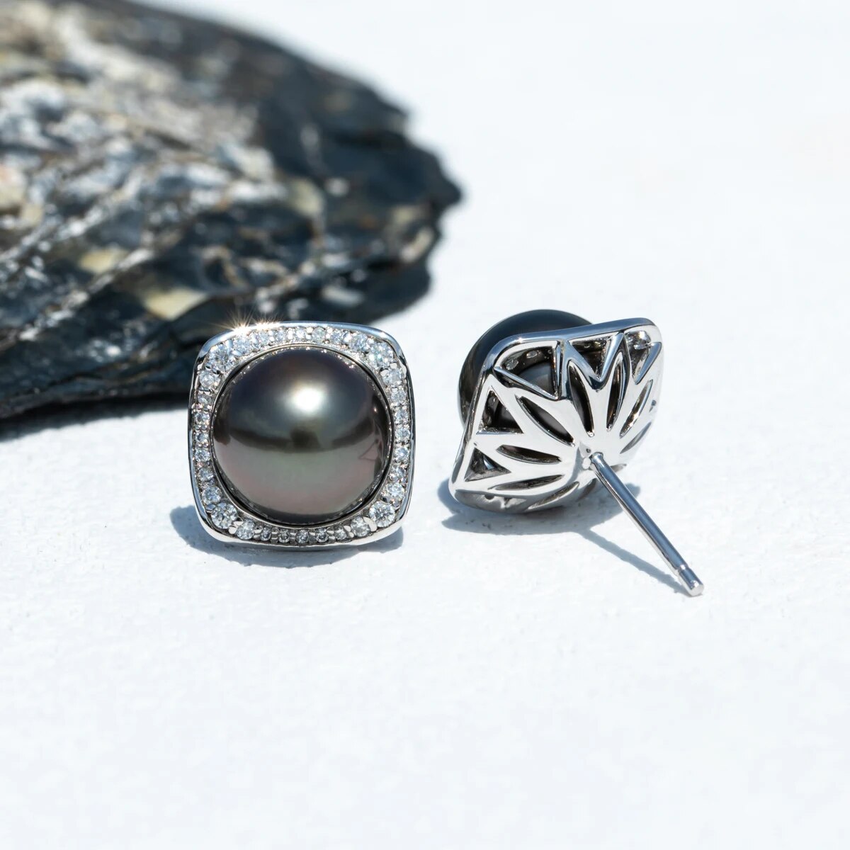 AnuJewel 9-10mm Natural Tahitian Pearl Stud Earrings With Cer S925 Sterling Silver High Luster Seawater Pearl Earrings For Woman. 
