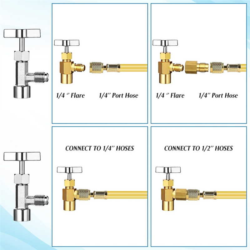AC R134A Adapter Quick Coupler Kit, R134a Tank Tap Valve R134a to R22/410a for Air Conditioning Refrigeration System. 