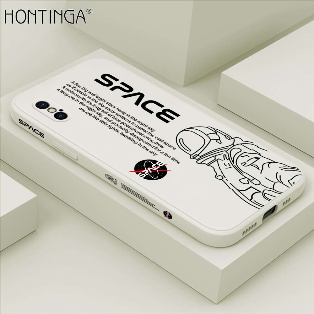 Hontinga for iPhone XS MAX Back Cover Cool Astronaut Pattern Case Soft Square Edge Liquid Silicone Phone Cases. 