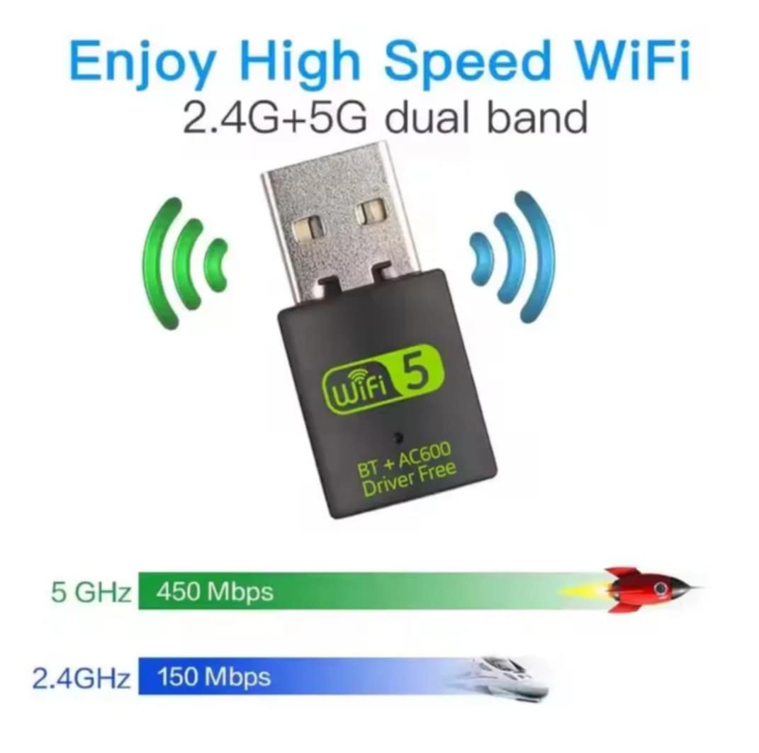 TECHG 600Mbps Dual Band WiFi + Bluetooth Adapter For Windows PC/Laptop- (Driver Free Version, WiFi Hotspot Supported, 2.4GHz + 5GHz). 