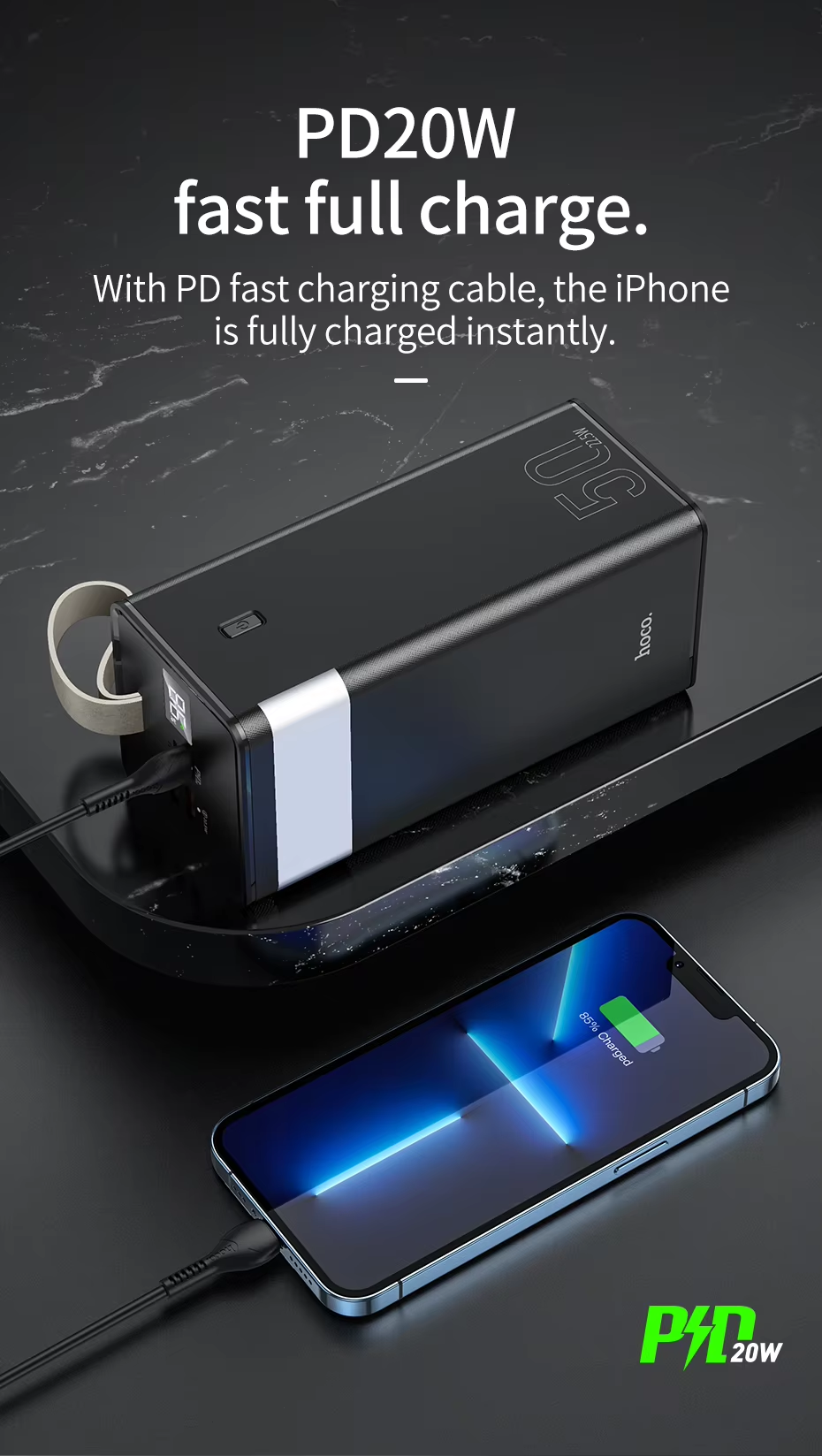 HOCO J86A 50000mAh Portable Cell Phone Battery 22.5W Fast Charging Power Bank. 