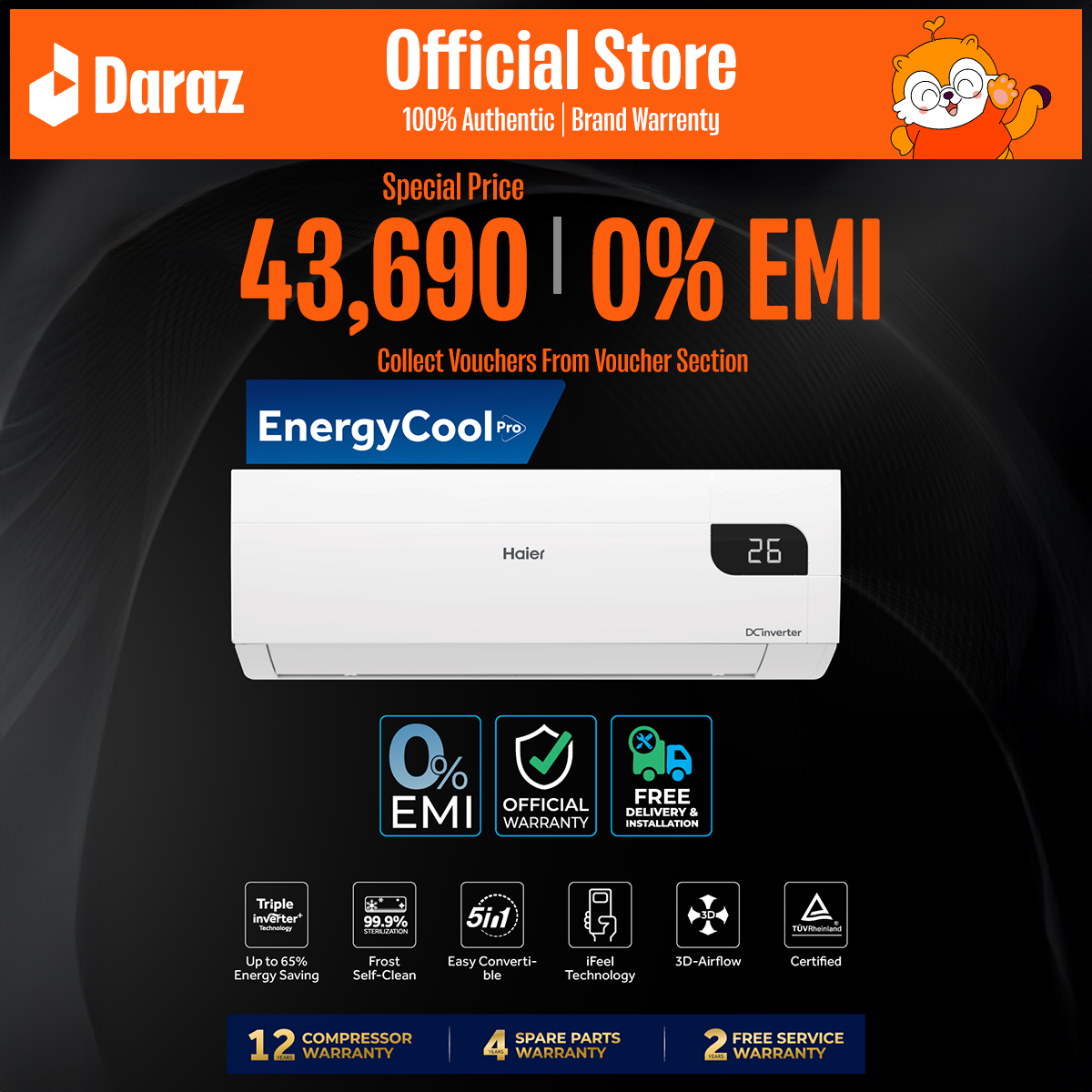Haier 1 Ton EnergyCool Inverter AC [HSU-12EnergyCool(INV)(Pro)]