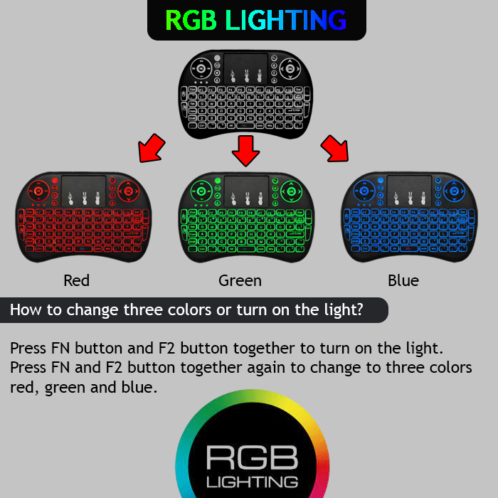 I8-B Wireless Rechargable Backlit Mini Keyboard With Touchpad Mouse - For Android Tv Box / Smart Tv Box - Keyboard - Wireless Keyboard RGB Lighting. 