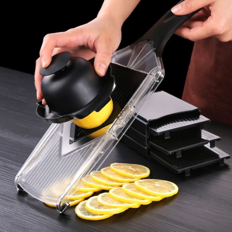 Adjustable Manual Fruit Slicer Fruit V Slicer Vegetable Julienne Cutter Lemon Slicing Tool With 4 Blade Kitchen Tool-Black. 