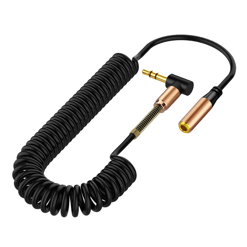Audio Cable 3.5mm Elbow Spring Retractable Extension Cord Audio Cable Suitable For Mobile Computer Speakers with wear-resisting property. 