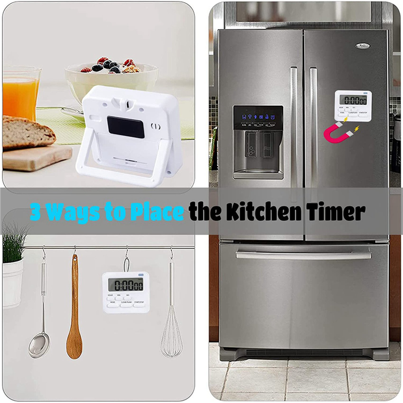 4X Kitchen Timer,Egg Timer with Clock,Digital Timer Stopwatch with LCD Loud Alarm for Cooking,Baking,Sports,Learning,Etc. 