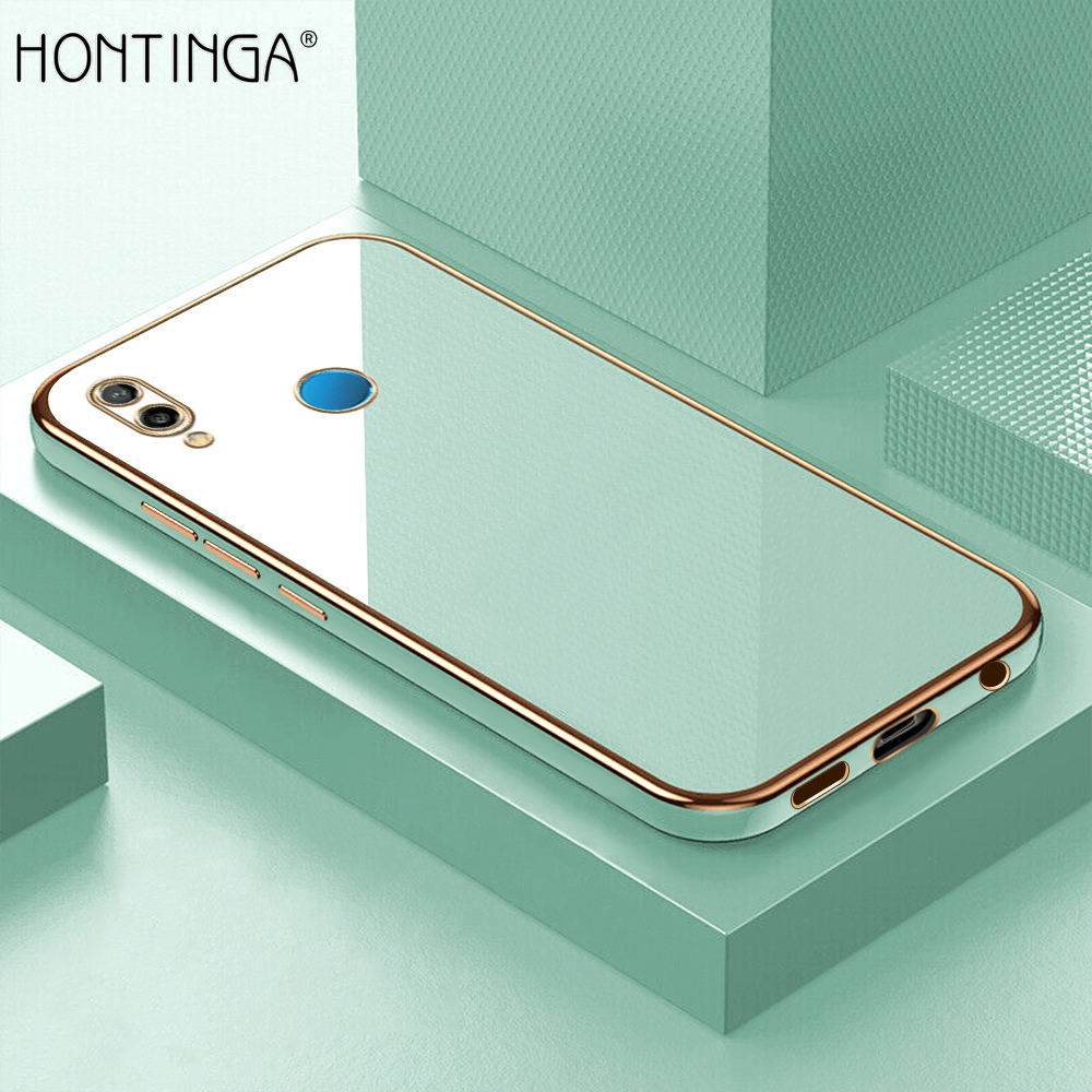 Hontinga for Huawei Nova 3E Luxury 6D Plating Soft Casing Silicone Square Frame Phone Case Shiny Bling Back Cover