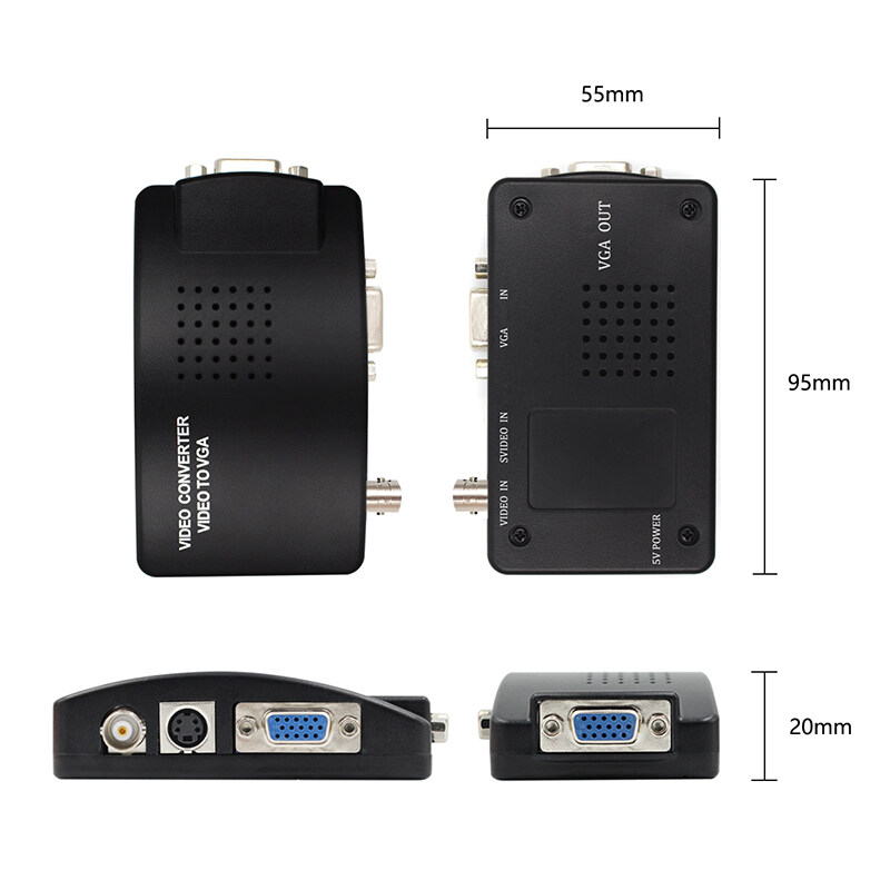 HXSJ HW-2404 BNC to VGA Video Converter, S-video Input to PC VGA Out Adapter with Dc Cable or S Video Cable or Power Adapter. 