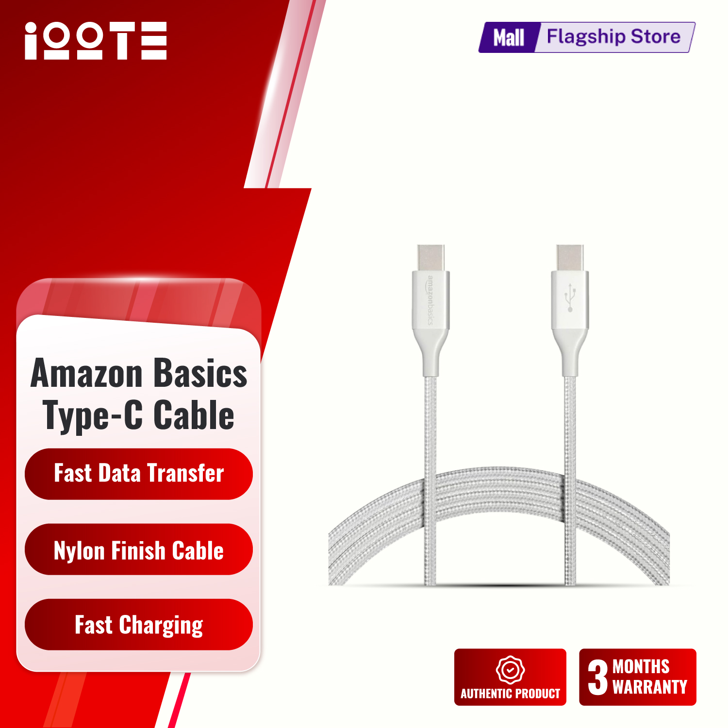 Amazon Basics USB-C to USB-C 2.0 Fast Charger Cable, Nylon Braided Cord, 480Mbps Speed, USB-IF Certified, for Apple iPhone 15, iPad, Samsung Galaxy, Tablets, Laptops, 6 Foot, Silver. 
