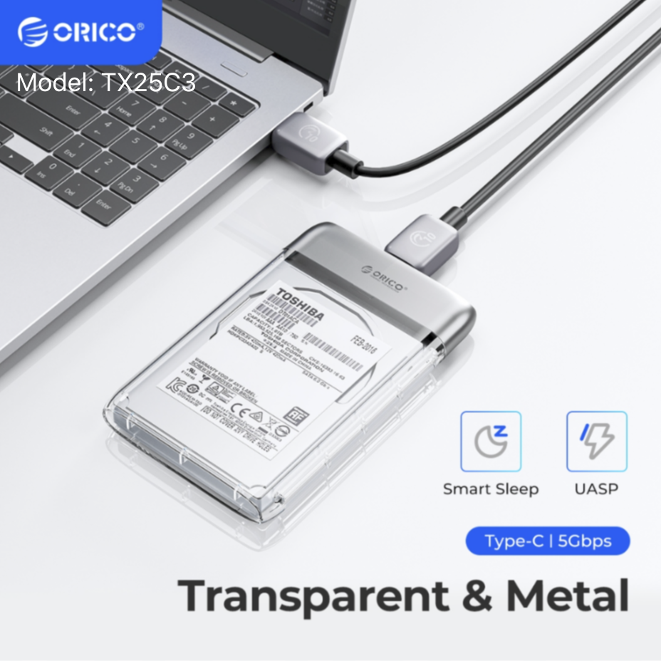 ORICO TX25C3-GY 2.5" HDD/SSD USB3.0 Case Enclosure Type-C To Type-C 5Gbps Transmission Auto Sleep For PC Laptop Notebook