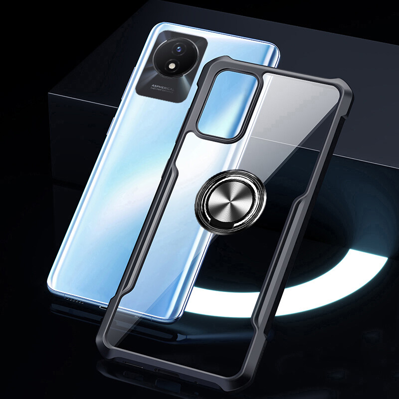 Phone Case VIVO Y02 Back Cover Hard Clear Transparent Shockproof Handphone Cases Casing hp for VIVO Y02 Cover Cases Car Magnetic Navigation Holder Ring Cover. 