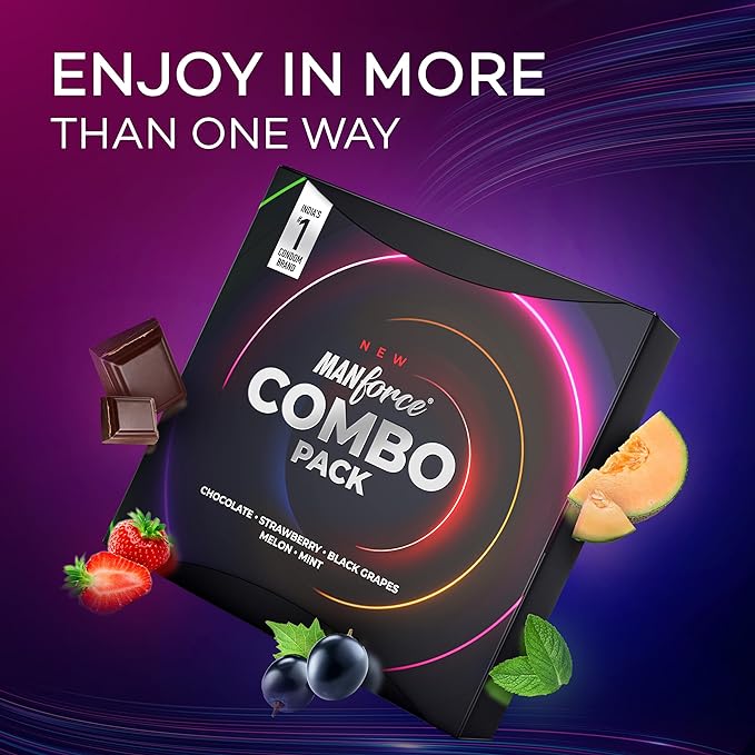 Manforce Combo Condom Pack (Chocolate, Strawberry, Black Grapes, Melon & Mint) Indian (20 Pcs) - Packet. 