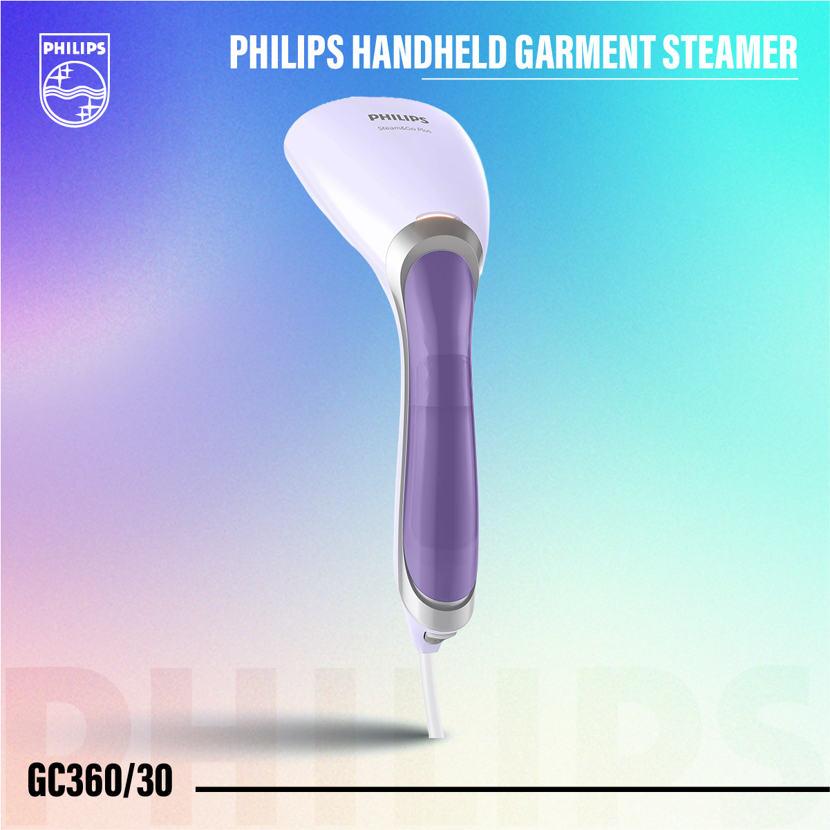 Philips Handheld Garment Steamer GC360/30 - Vertical & Horizontal Steaming, 1200 Watt, up to 22g/min steam, Kills 99.9%* Bacteria. 