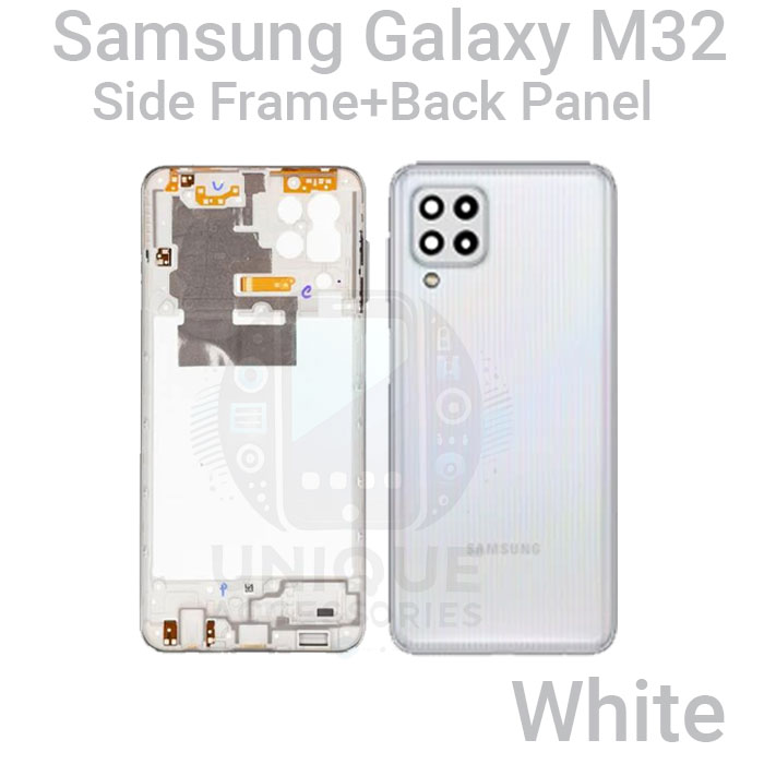 For Samsung Galaxy M32 Side Frame + Back Panel Housing + Camera Glass Back shell Replacement Spare Parts. 