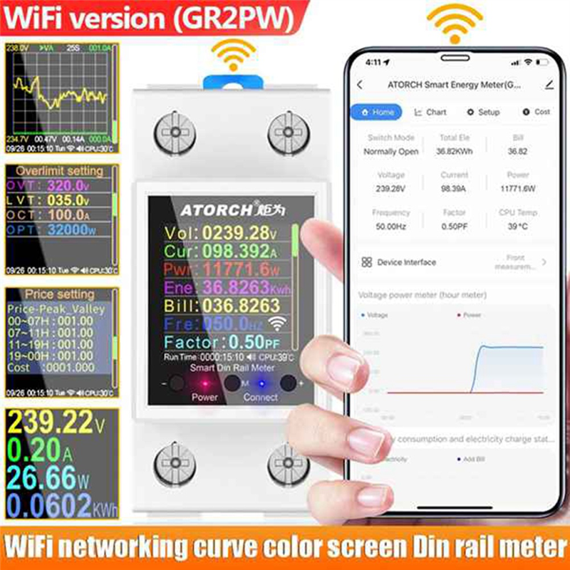 ATORCH GR2PW Electricity Meter Tuya WiFi Rail Power Energy Meter. 
