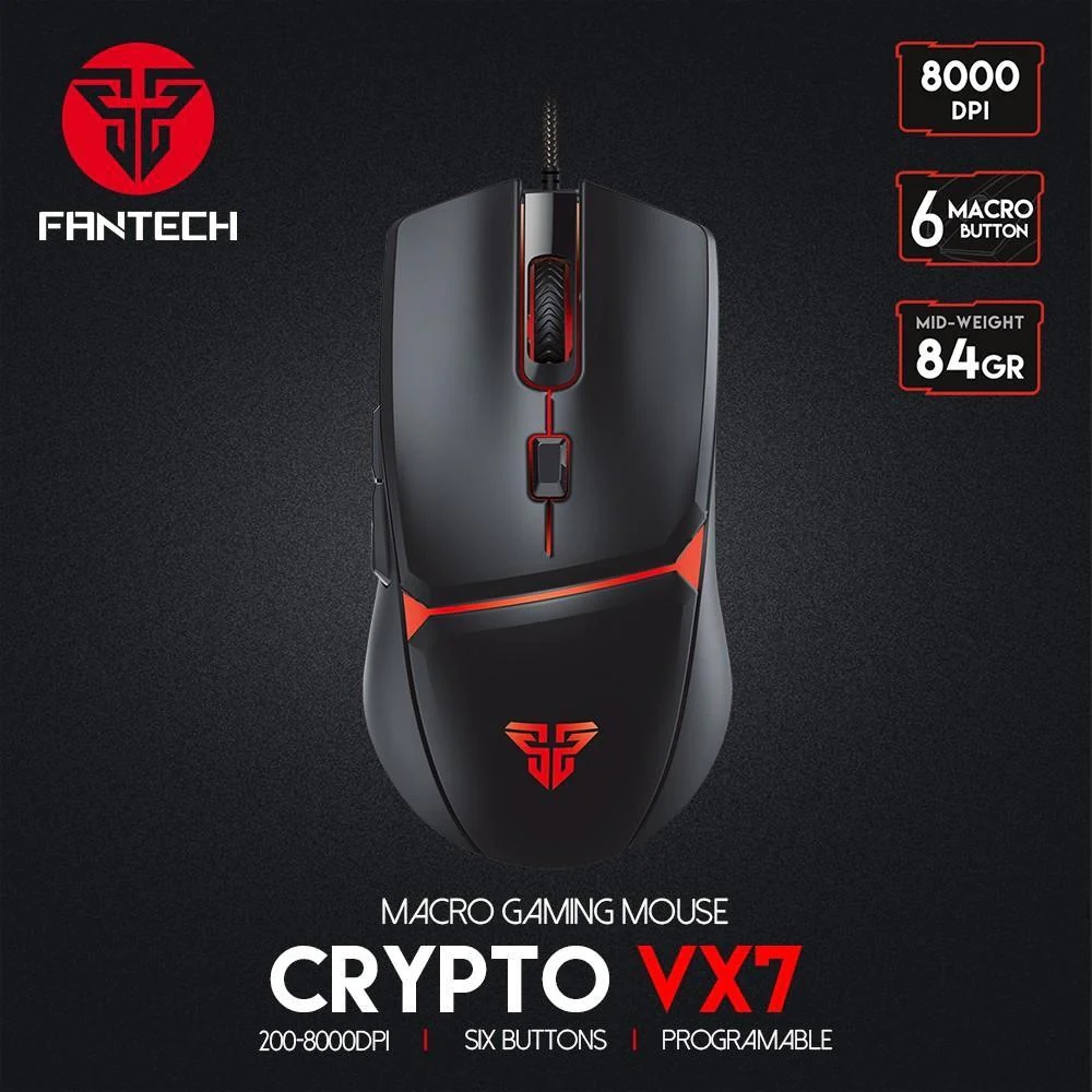 FANTECH CRYPTO VX7 Gaming Mouse 7000DPI and 6 Buttons Macro Huano 10M Switch Game RGB Wired Mouse For Laptop PC Gamer Mice