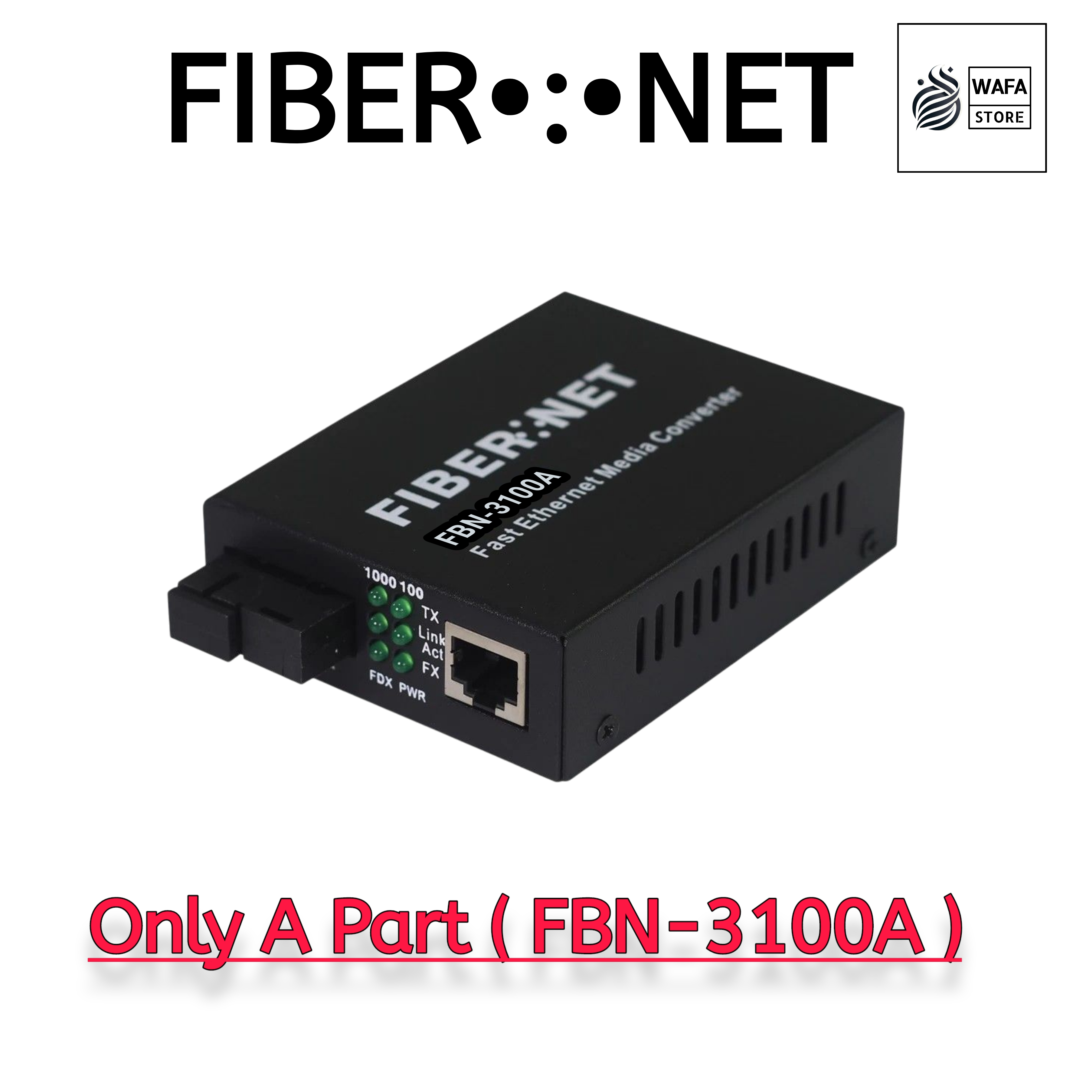 FiberNet FBN-3100A 10/100M Ethernet Media Converter | Single Mode Fiber | 20KM Transmission Distance | Plug & Play | Compact Design
