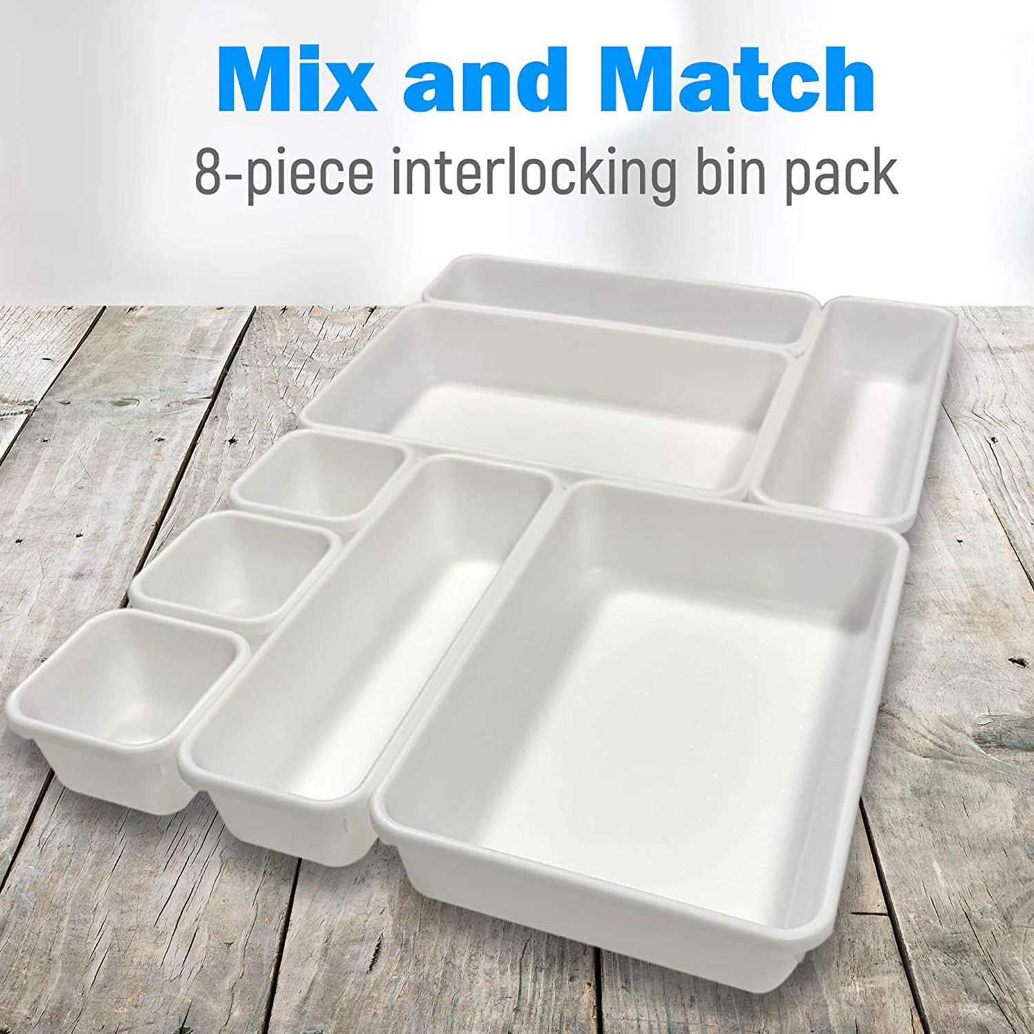 Drawer Organizer (8 PCS) -Tray Drawer Dividers Snap Together. 